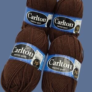 4 Skeins Merino Sport Carlton Yarn Brown Color #7 (55% Merino Wool/45% Acrylic)